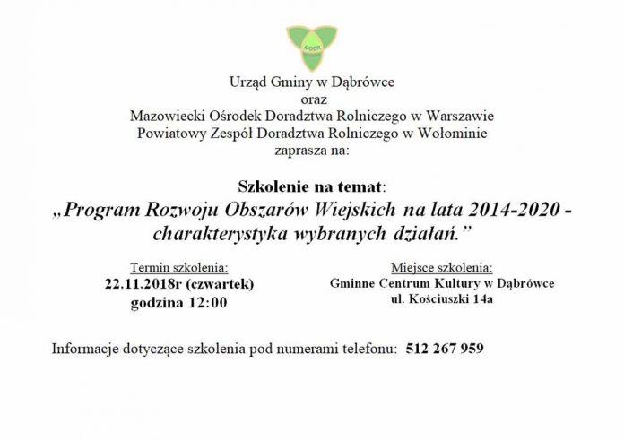 Szkolenie na temat: „Program Rozwoju Obszarów Wiejskich na lata 2014-2020