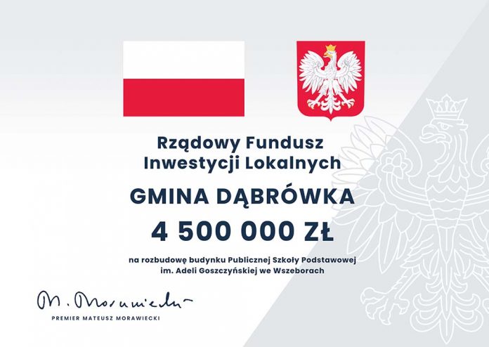 Gmina Dąbrówka otrzymała wsparcie z Rządowego Funduszu Inicjatyw Lokalnych