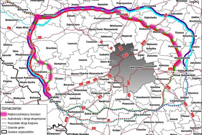 Mapa Obwodnicy Aglomeracji Warszawskiej