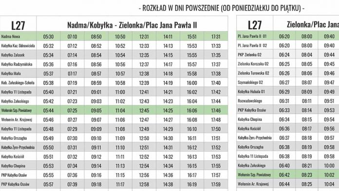 Zmiana rozkładu jazdy linii L27 w okresie ferii zimowych